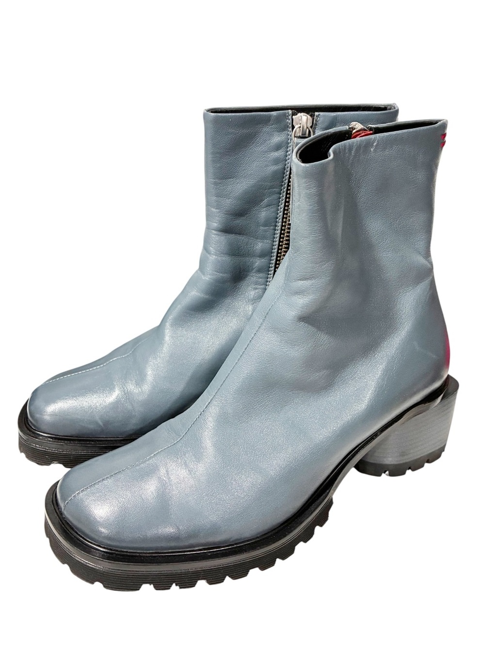 Halmanera Grey Leather Lug Sole Zipper Ankle Boots Size 6.5